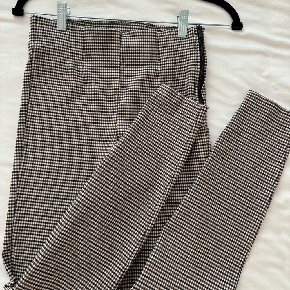 Zara Stretchy Brown and Black Gingham Print Fall Pants